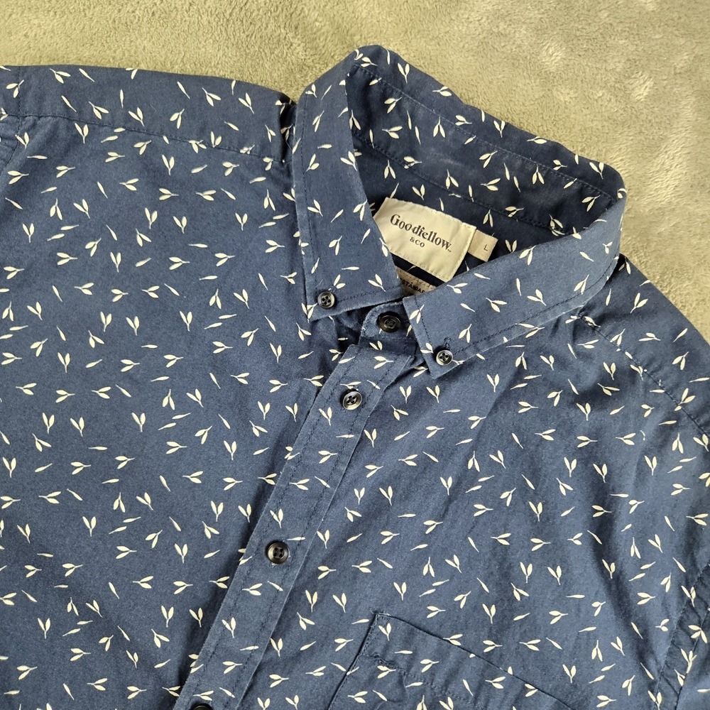 Good Fellow Shirt Mens Large Navy Blue Leaf Print Short Sleeve Casual Workwear